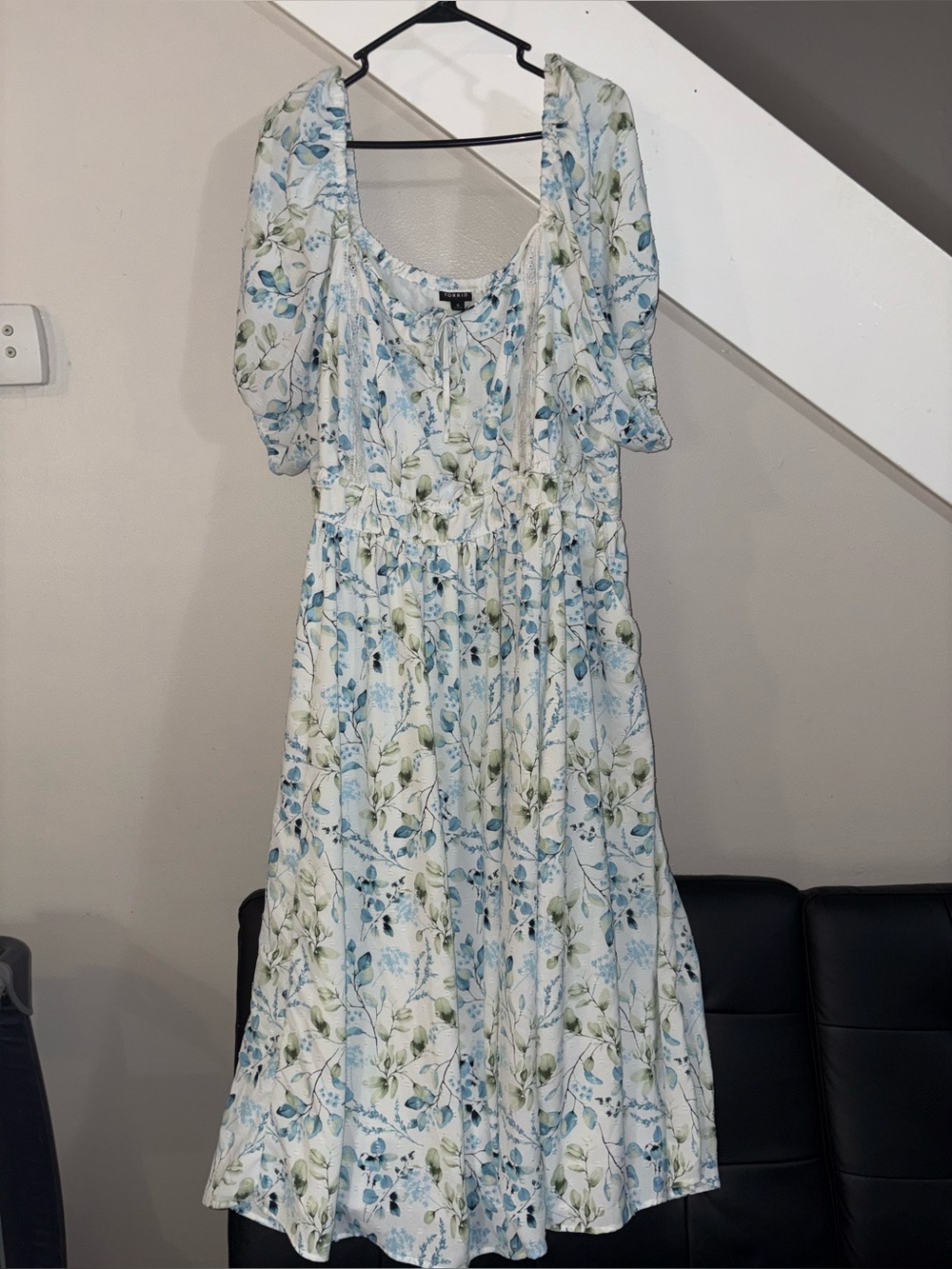 Torrid blue Tea Length Swiss Dot Tie Front Trim A-Line Dress size 4